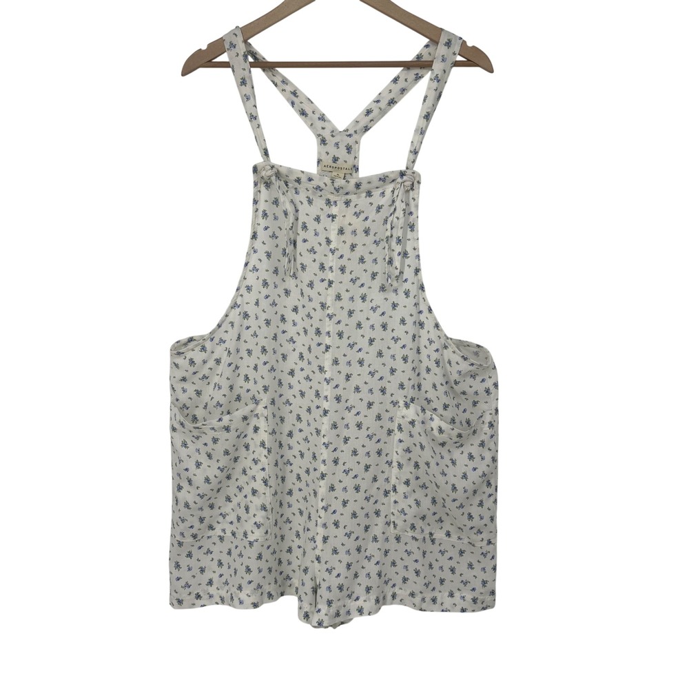 Aeropostale Womens XL Ditsy Floral Linen Blend Short Overalls Cottagecore Twee‎